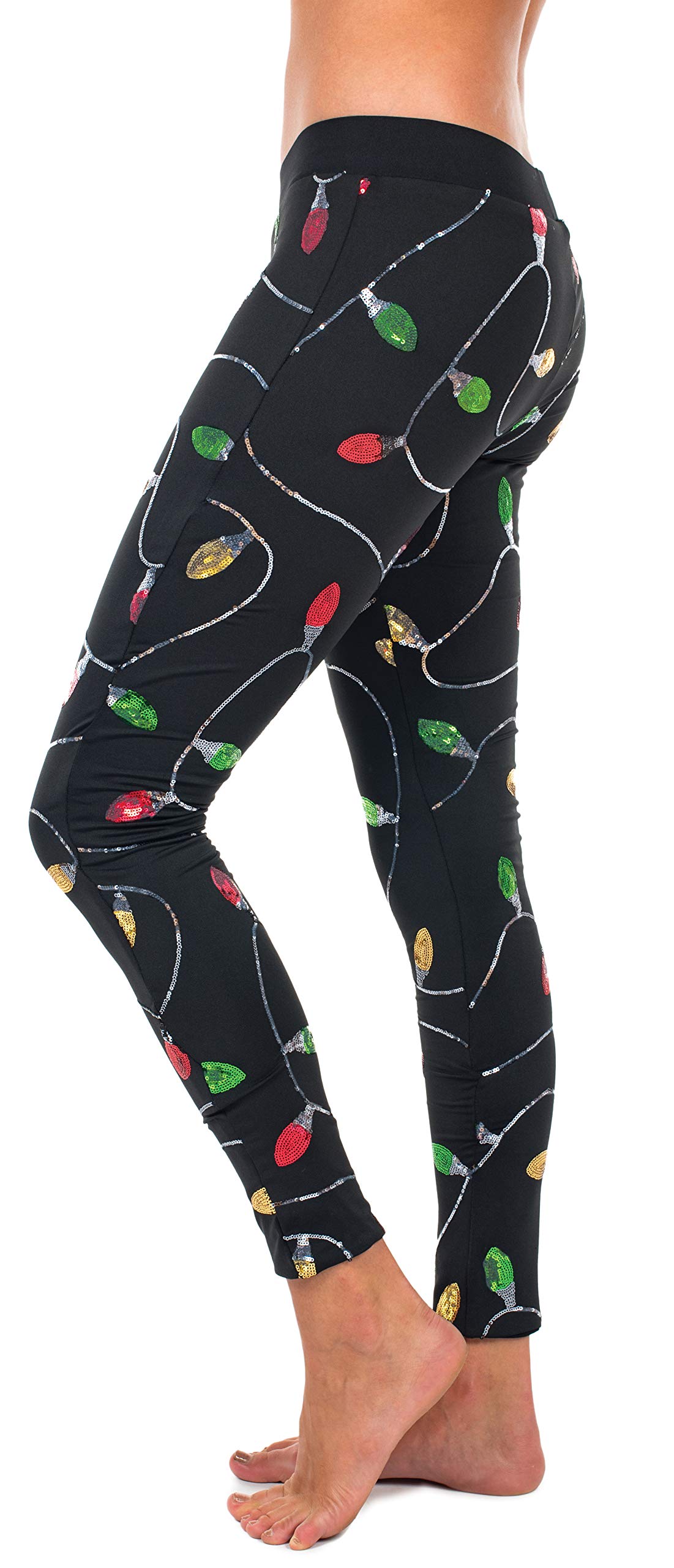 Tipsy Elves Women's Shiny Sequin Leggings - Holiday Party Pants, Festive Christmas Outfits & New Year Celebration Wear