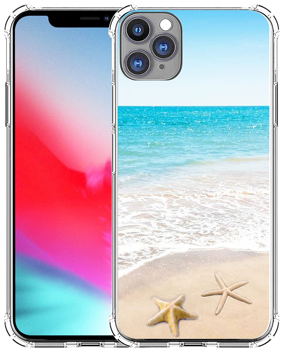 Shockproof iPhone 12 Pro Max Case with Tropical Beach Design - Ocean Wave & Starfish Themed Protective Cover for Summer Vacation, Travel & Outdoor Activities