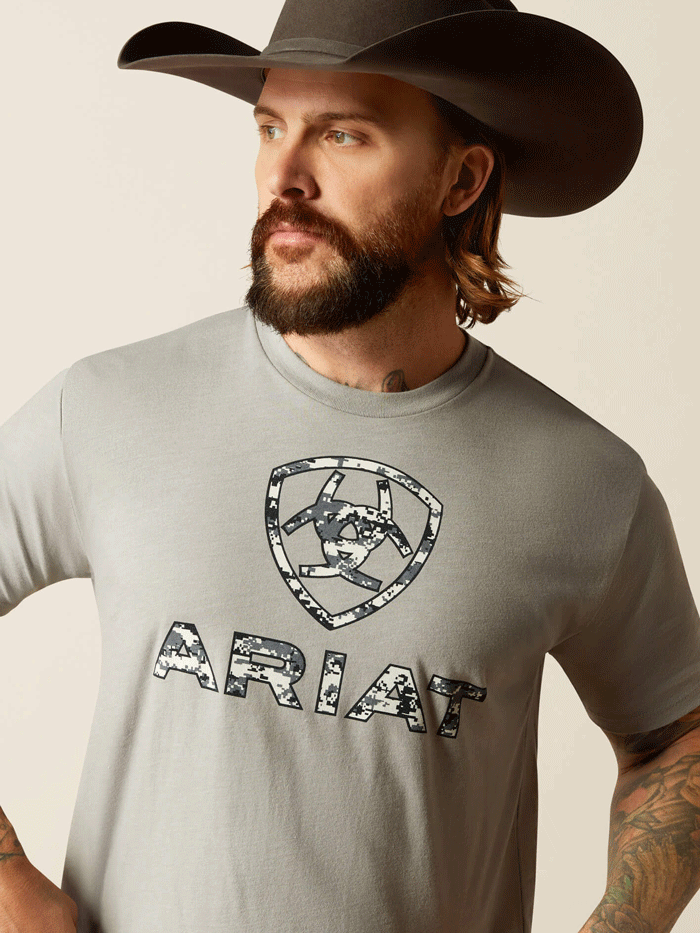 Ariat Men's Liberty USA Digi Camo T-Shirt - Stone Heather | Military-Inspired Camouflage Tee for Outdoor Adventures & Casual Wear
