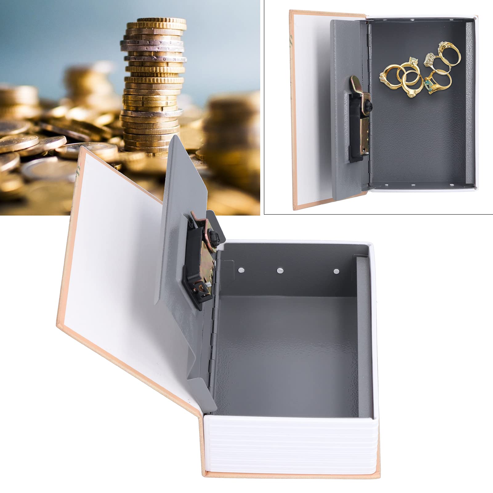 Mini Book Shaped Money Box with Stainless Steel Liner - Compact Safe Storage for Cash, Jewelry & Valuables - Perfect for Home, Dormitory, Office & Travel Security