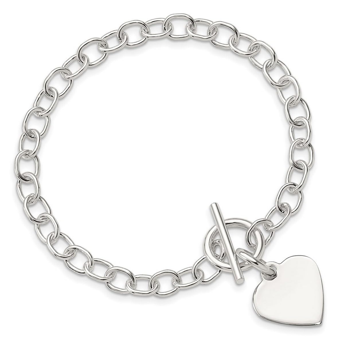 925 Sterling Silver Engraveable Heart Charm Bracelet for Women - Adjustable 7.5