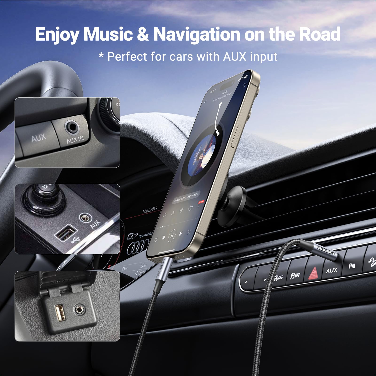 UGREEN USB C to 3.5mm Audio Adapter Hi-Fi Stereo Aux Cable (3.3FT, Gray) - Compatible with iPhone 16/15 Pro Max/Plus, Galaxy S25/S24 Ultra, iPad, Pixel 9 - Perfect for Car, Home & Travel Headphone Use