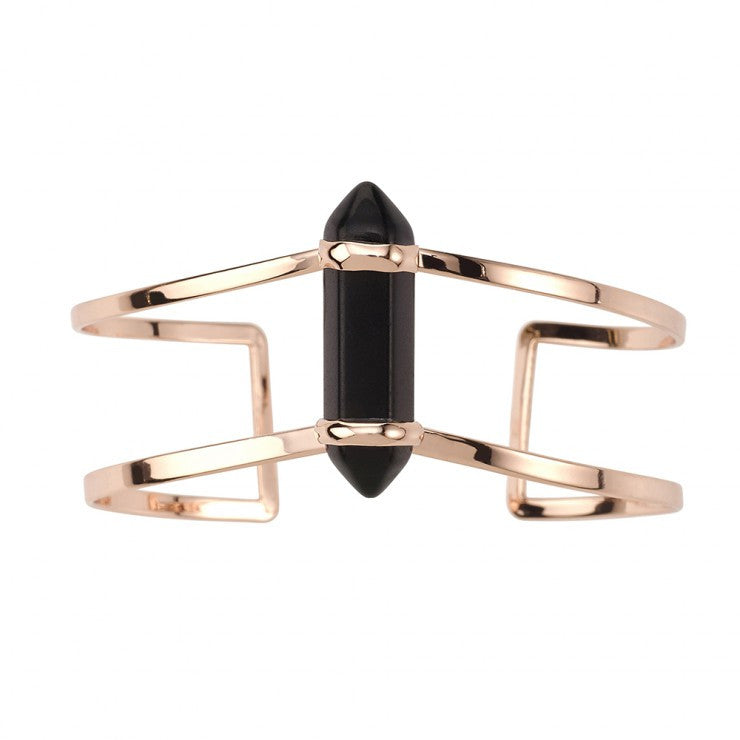 Dawns Exhale Fine Cuff Bracelet - Onyx & Rose Gold Jewelry for Women - Perfect for Weddings, Parties & Everyday Elegance