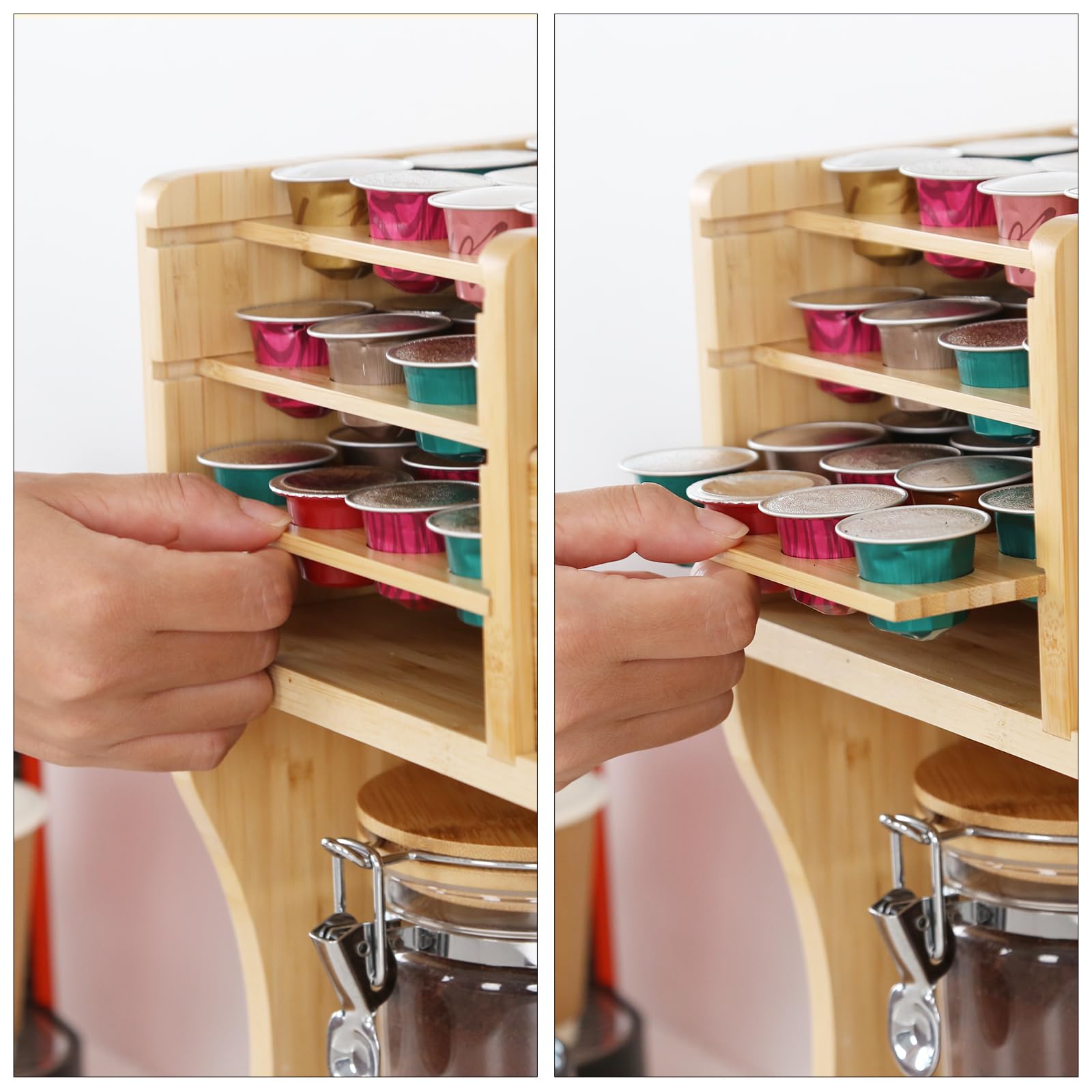KKC HOME ACCENTS Coffee & Tea Station Organizer with 3 Airtight Glass Containers - Countertop Storage for Coffee Beans, Tea Bags, Coffee Pods & Grinder - Perfect for Kitchen, Office & Coffee Bar Organization