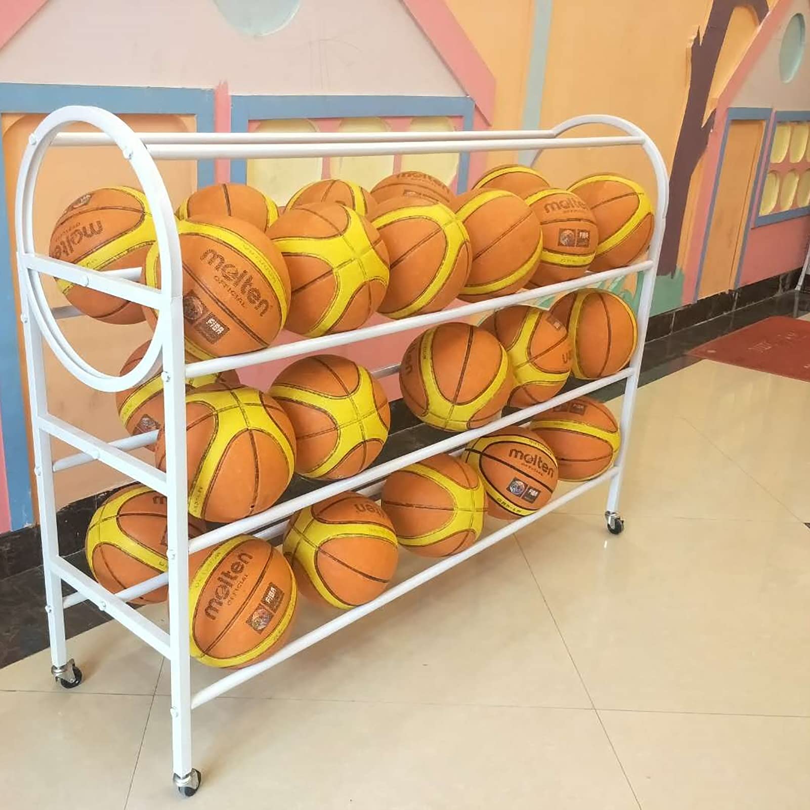 35-Ball Basketball Storage Rack with Wheels - Heavy Duty Iron Ball Display Stand & Cart for Garage, Gym, or Sports Facility Organization