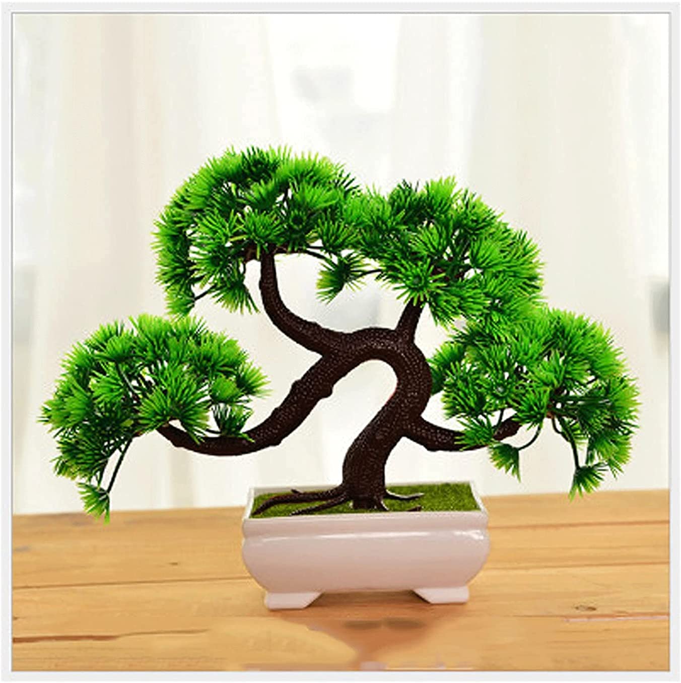 7 Inch Artificial Bonsai Tree - Fake Mini Potted Pine Plant for Home Office Decoration, Desk Decor, Window Sill Display & Zen Garden Accessories
