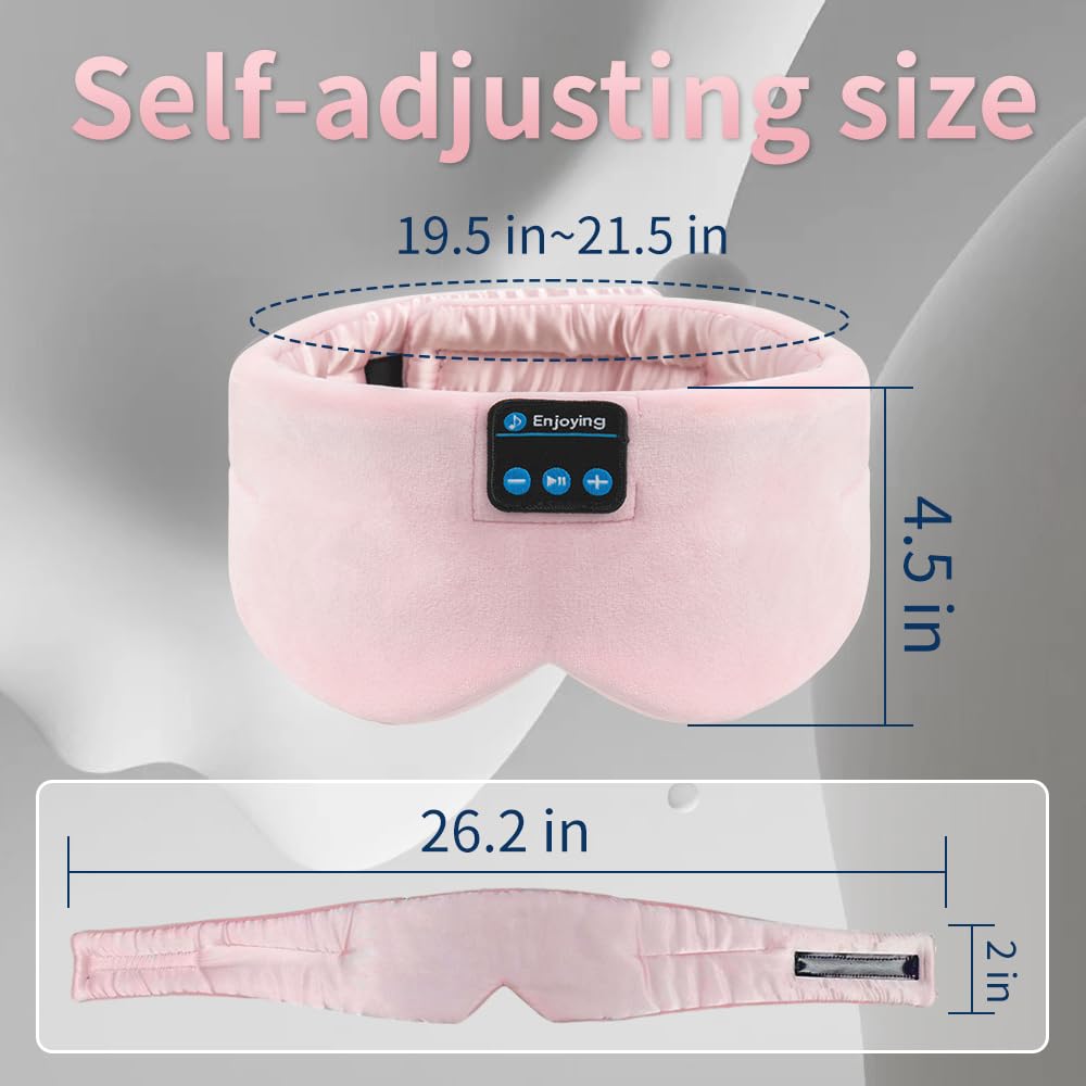 SYPVRY Adjustable Bluetooth Sleep Mask with Wireless Headphones - Soft Eye Cover for Sleeping, Meditation & Insomnia Relief - Comfortable Night Mask for Side Sleepers & Airplane Travel (Pink) | Perfect for Relaxation, Stress Relief & Long Flights
