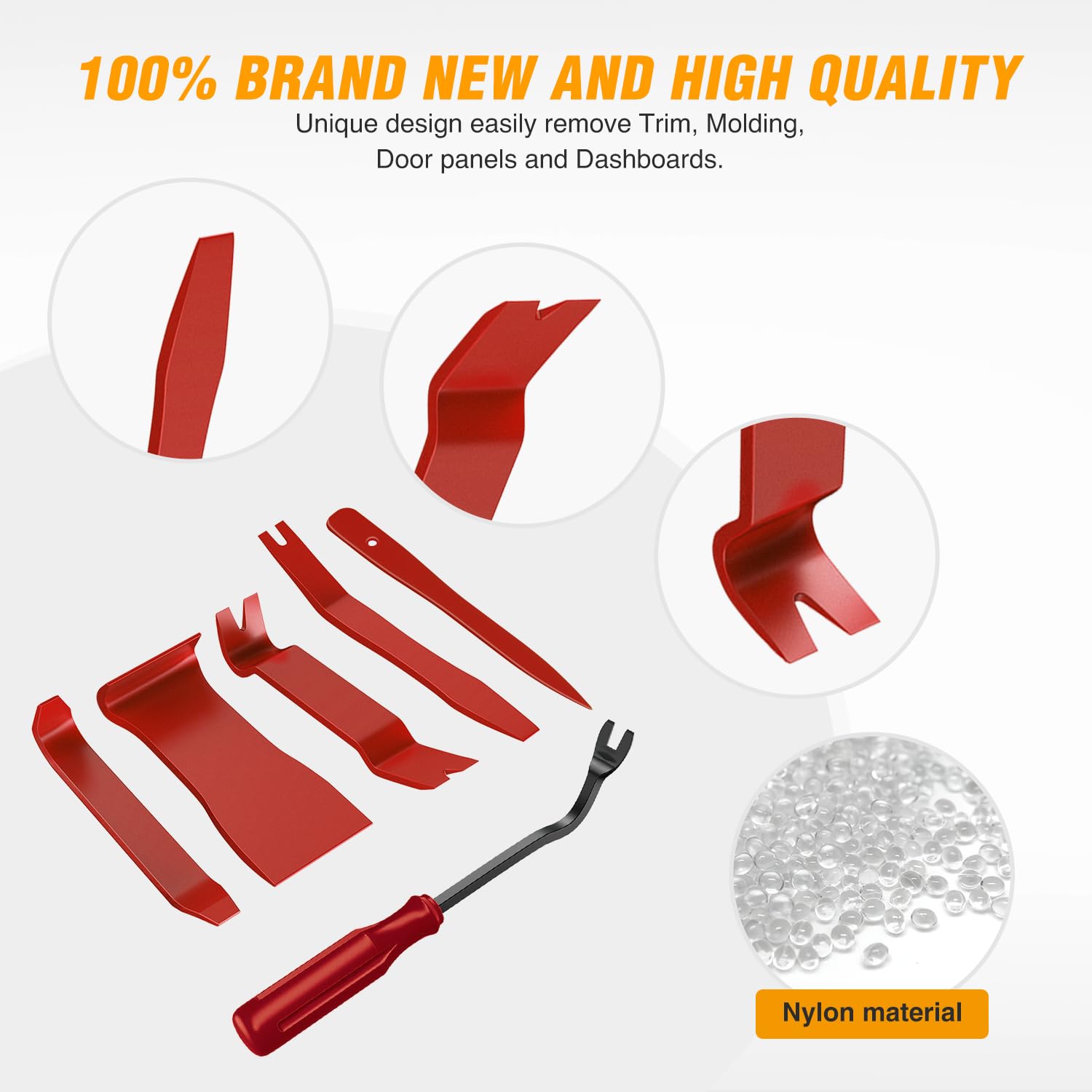 GOOACC 6PCS Auto Trim Removal Tool Kit - No-Scratch Car Audio Dash & Window Molding Fastener Remover Set (Red) - Perfect for Car Stereo Installation & Interior Detailing