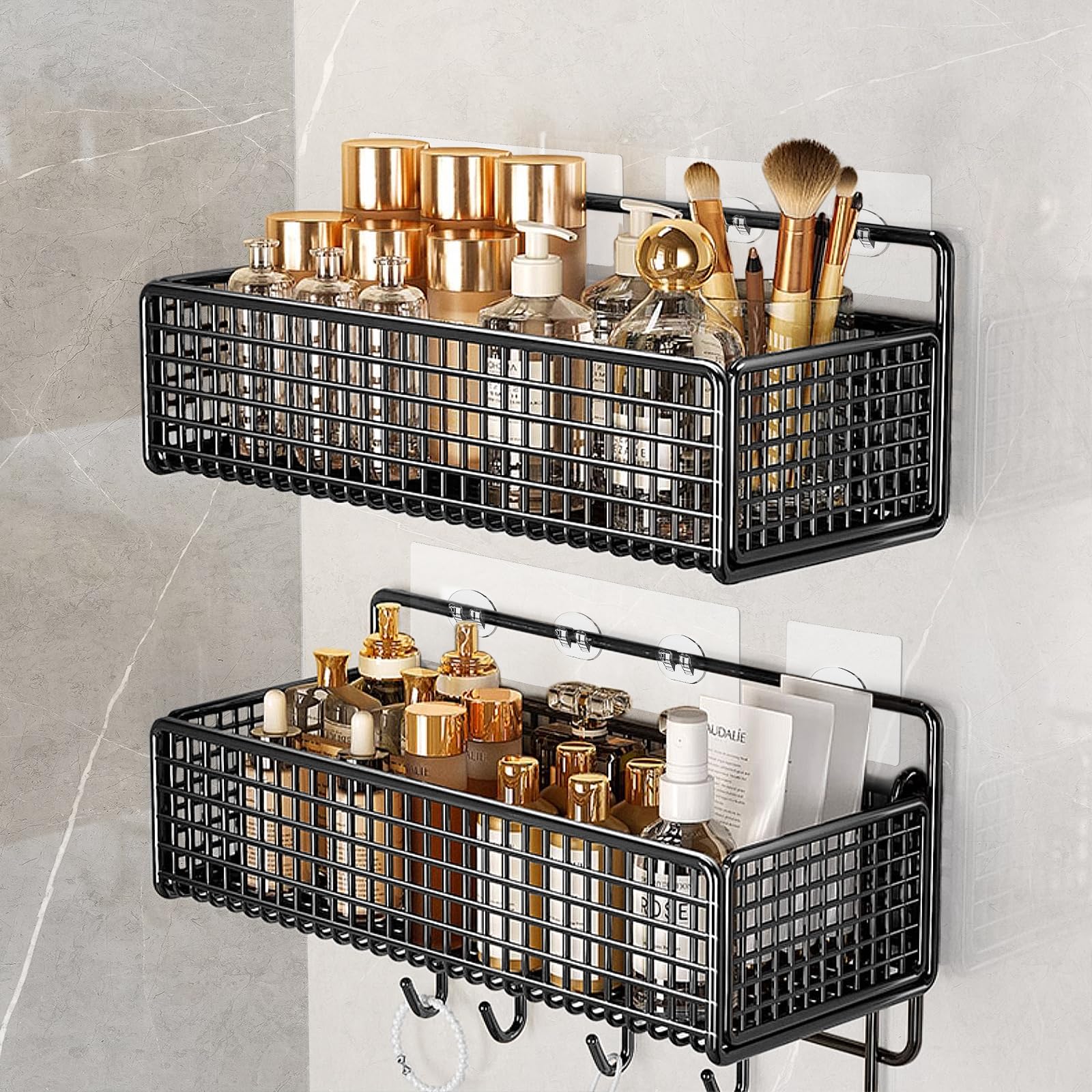 12 Pack Strong Adhesive Shower Caddy Hooks - No Drill Replacement Hooks for Shower Shelves, Racks & Basket Holders | Perfect for Bathroom Organization & Space Saving