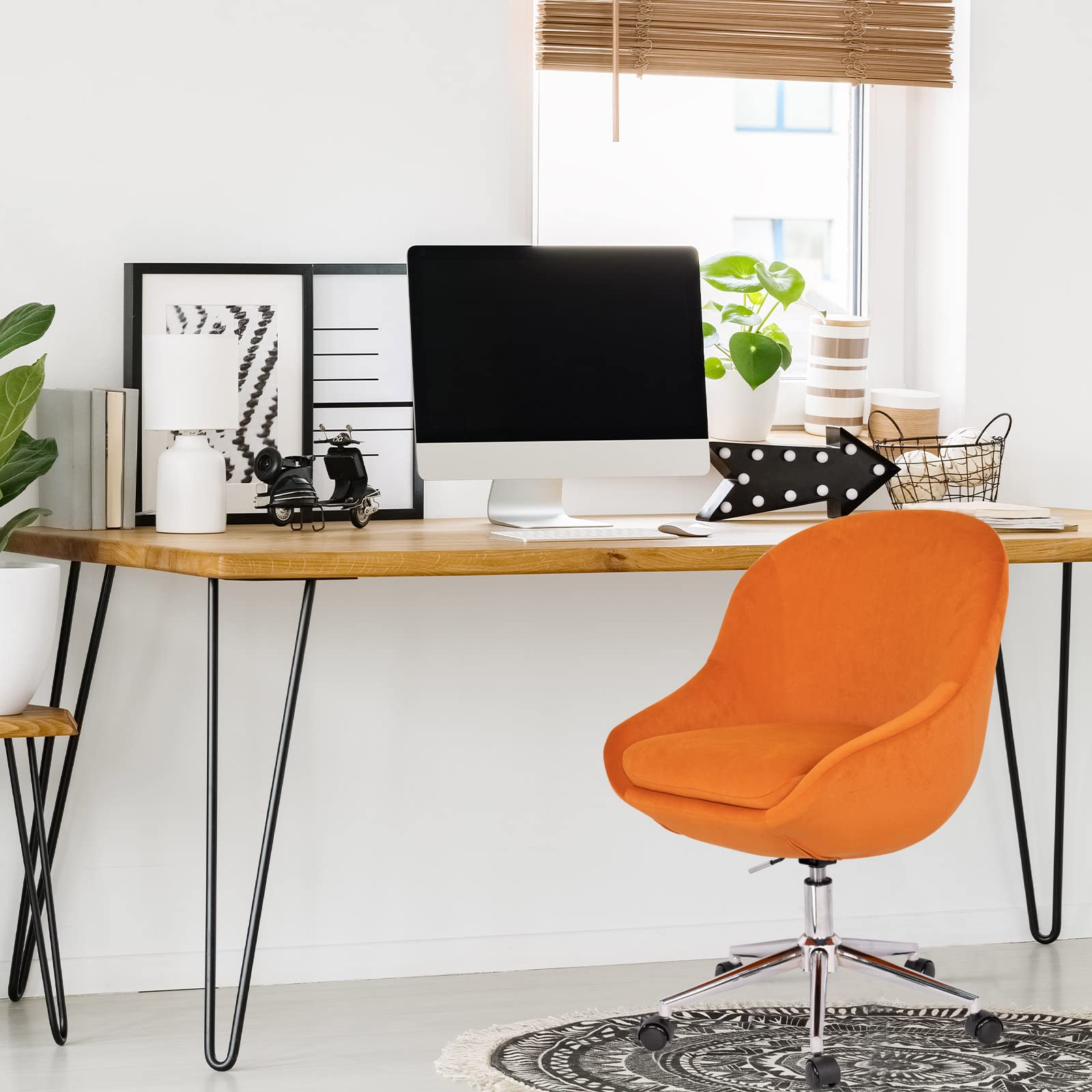ATTICA Modern Adjustable Height 360° Swivel Office Chair - Upholstered Computer Desk Chair with Wheels for Home Office, Study, Living Room & Bedroom - Ergonomic Task Chair for Work & Relaxation (6422 Orange)