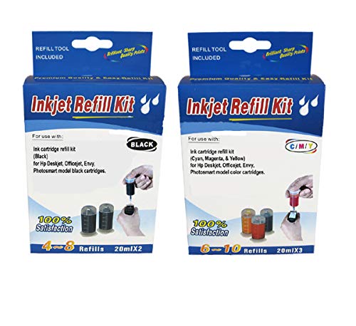 HP 67 & 67XL Ink Cartridge Refill Kit - Compatible with HP Envy 6052/6055/6058/6075/6452/6455/6458 & DeskJet 1255/2732 Printers - High-Quality Dye BK & CMY Ink for Home & Office Printing