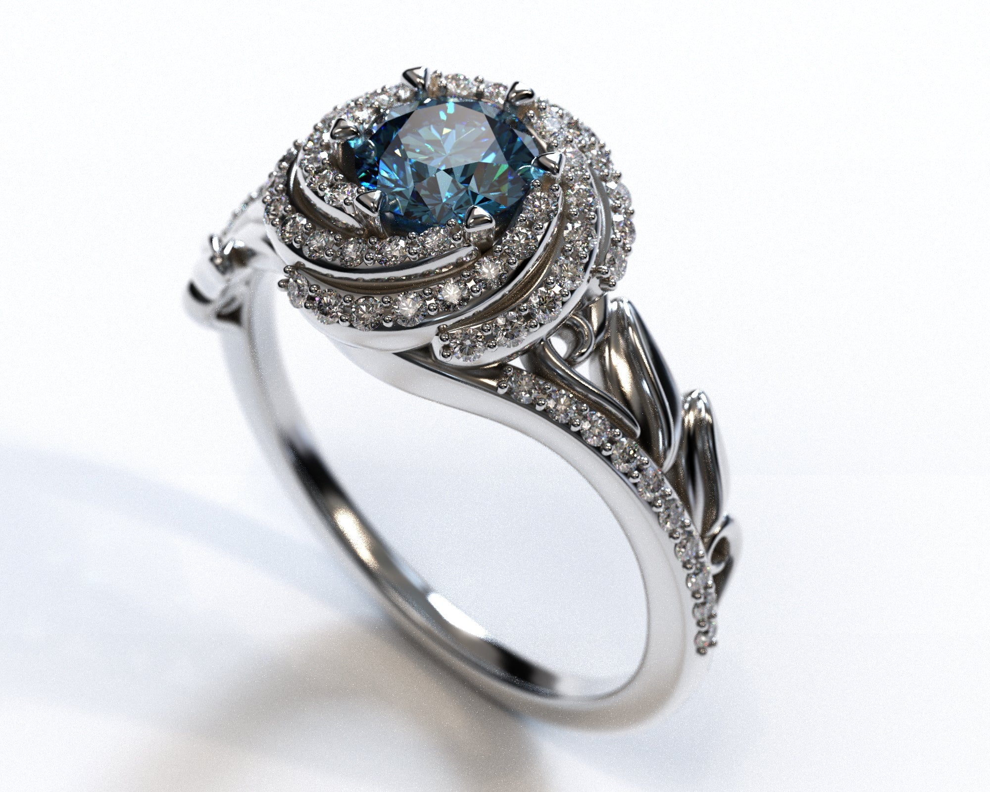 Exquisite Blue Diamond Engagement Ring with Leaf Design - Perfect for Proposals, Anniversaries & Romantic Gifts
