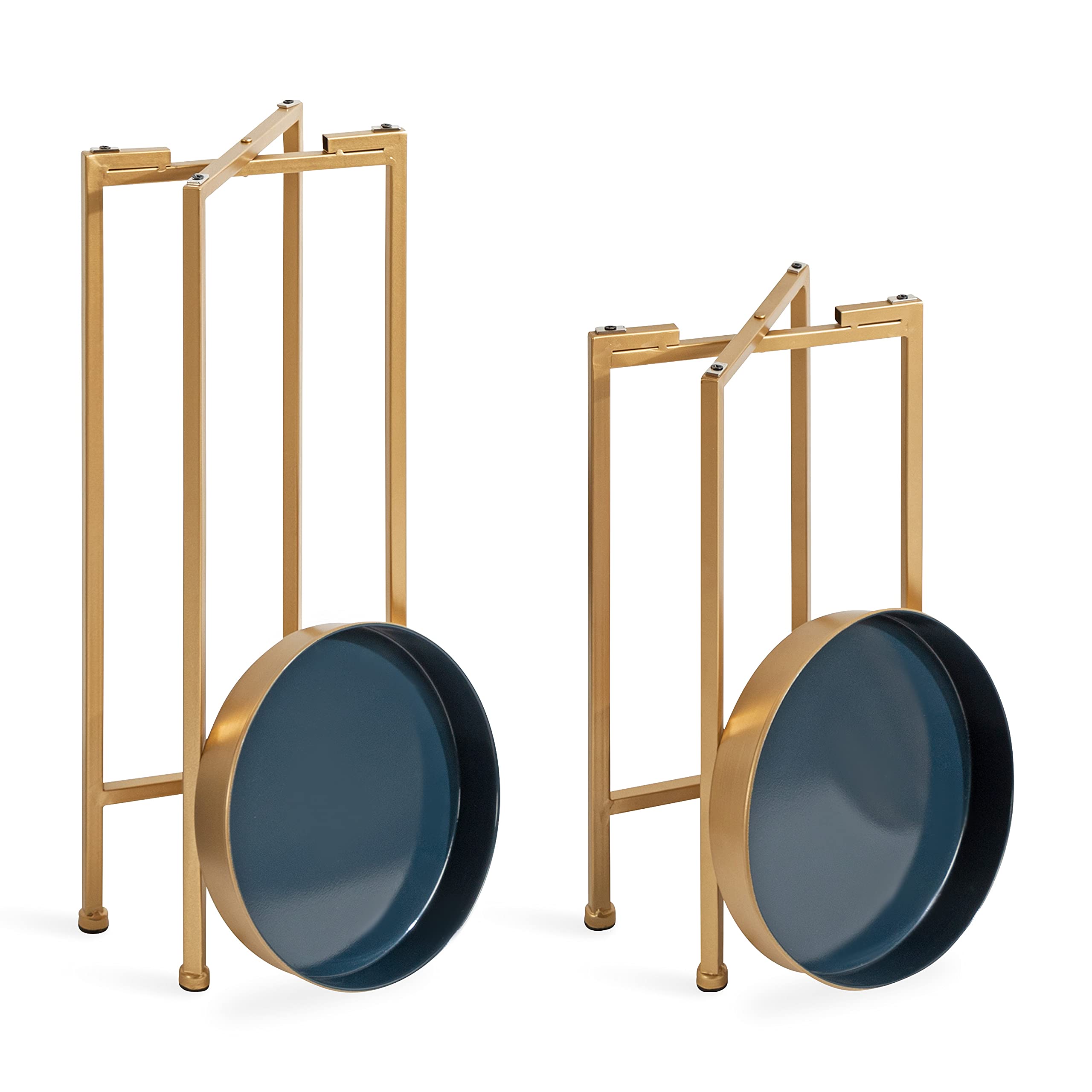 Kate and Laurel Celia Modern Side Table Set of 2 - Navy Blue & Gold End Tables with Storage for Living Room, Bedroom & Office Decor