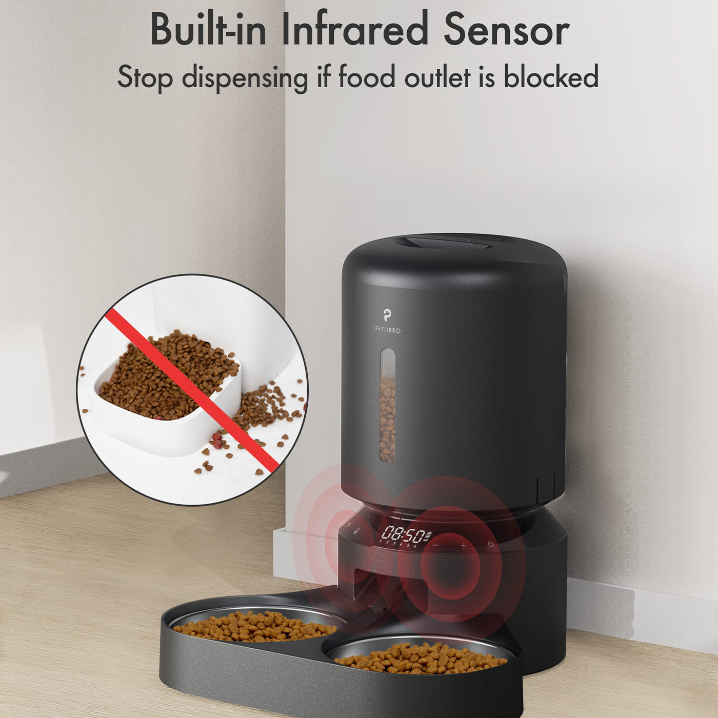 Pelibro Granary Automatic Dual Tray 5L Pet Feeder - Black - Perfect for Cats & Dogs - Ideal for Home, Office & Travel Use