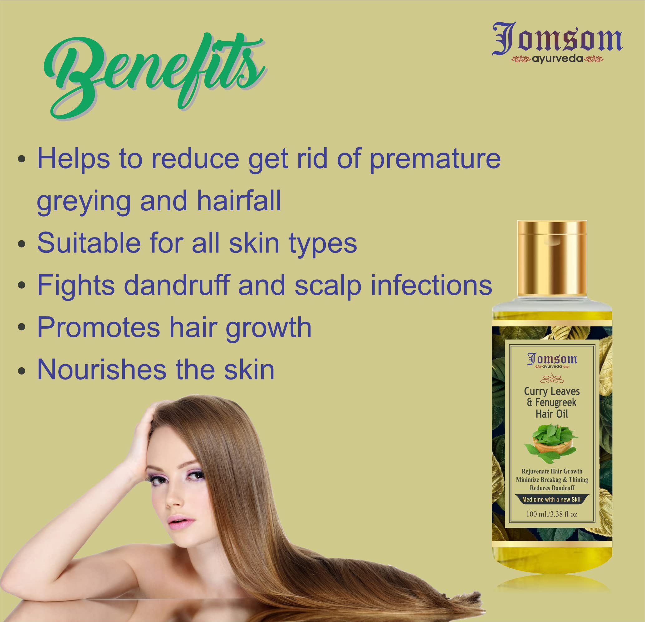 Best Ayurvedic Curry Leaves & Methi (Fenugreek) Hair Oil - 100ml Natural Growth Treatment for Dry, Damaged Hair - Promotes Thickness & Shine | Perfect for Daily Scalp Massage & Night Hair Care Routine