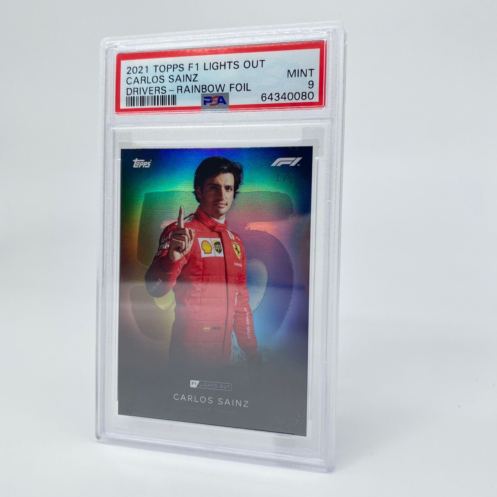 PSA 9 Graded 1/5 Carlos Sainz Rainbow Foil F1 Racing Card - Collectible Memorabilia for F1 Fans & Sports Card Enthusiasts | Perfect for Display, Trading, and Investment