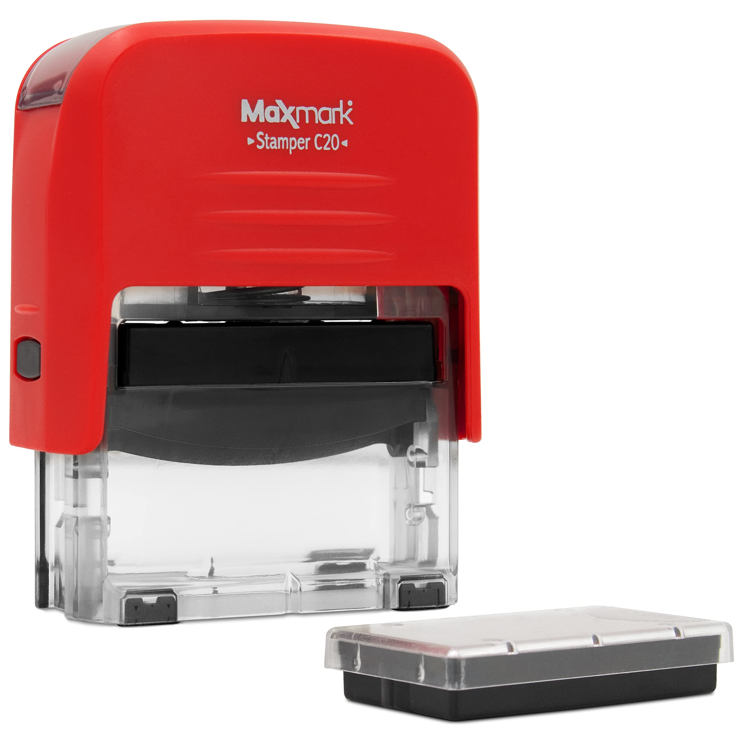 Self Inking Stamp with Custom Text - 20mm Printer Stamp with 2 Red Ink Pads | Perfect for Office Documents, Business Forms & Address Labels
