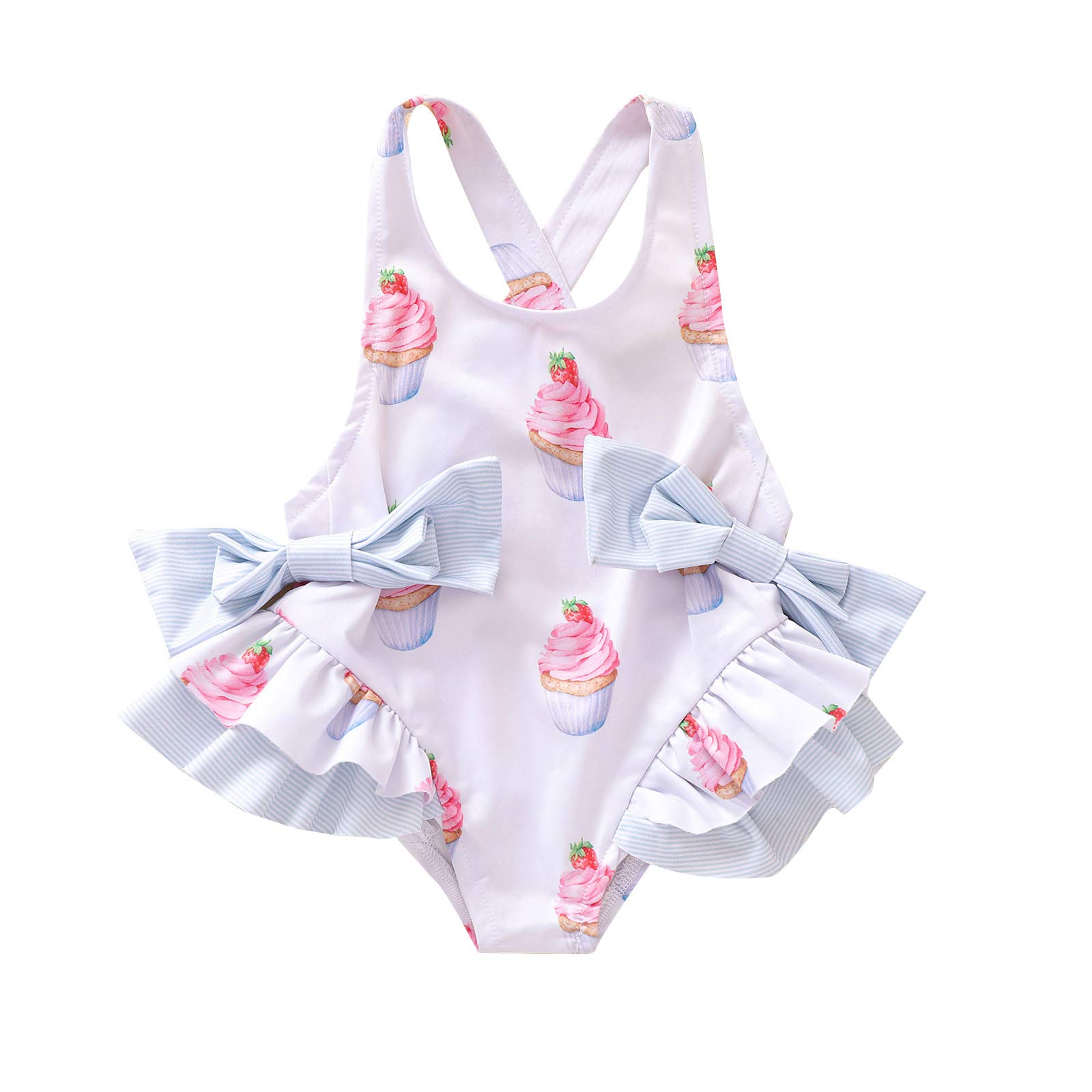 Yccutest Toddler Baby Girl One Piece Swimsuits - Sweet Print Ruffles Bikini with Bowknot Suspender | Beach, Pool & Summer Vacation Outfits