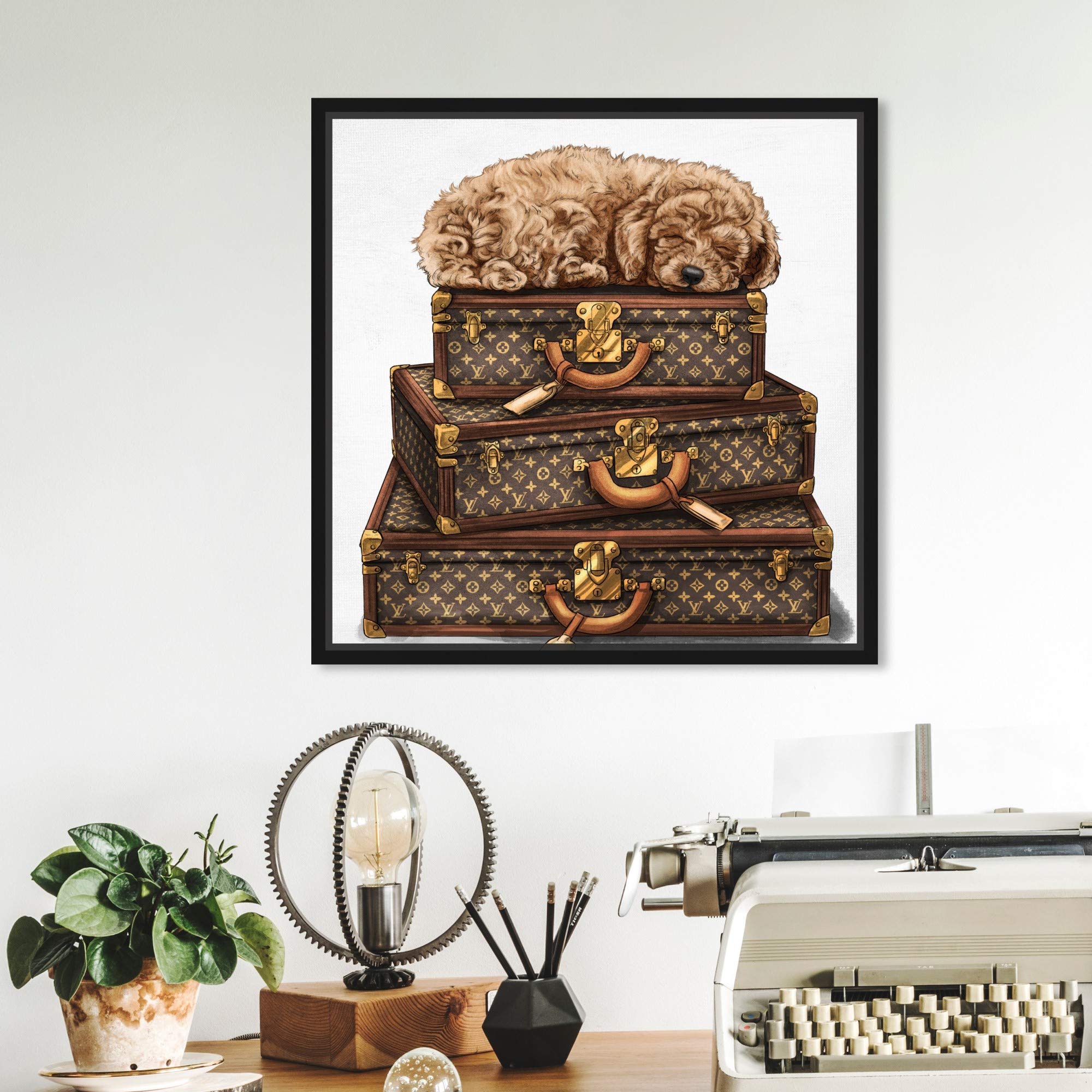 Oliver Gal Artist Co. Sleeping Poodle Framed Wall Art - 12x12 Inch Brown & White Canvas Print - Fashion & Glam Home Decor for Living Room, Bedroom, Office