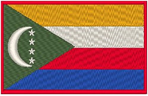Comoros Flag Iron-On Patch - Embroidered Emblem with Red Merrow Border - Perfect for Backpacks, Jackets & DIY Crafts