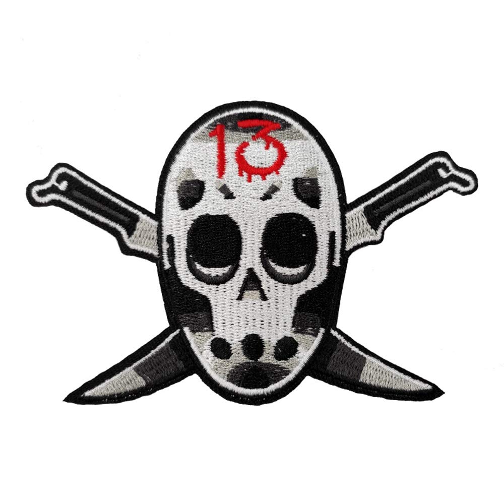 Friday The 13th Horror Monster Embroidered Iron-On & Sew-On Hockey Goalie Mask Patch - Perfect for DIY Costumes, Sports Gear Customization, and Halloween Decorations