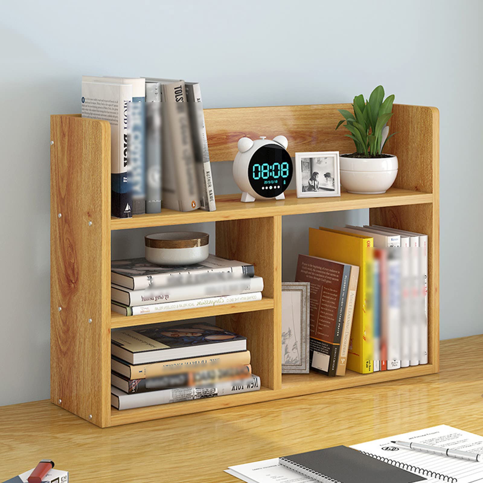 Oiakus 2-Tier Desktop Bookshelf - Space-Saving Organizer for Office, Home & Dorm - Perfect for Books, Cosmetics, Decor & Office Supplies Storage - Sturdy Display Shelf for Small Spaces