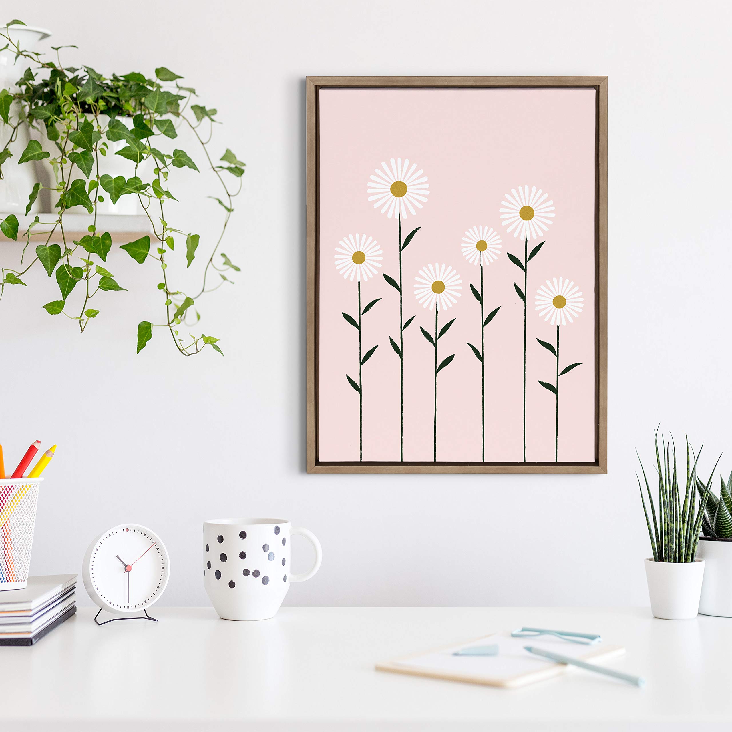 Kate & Laurel Sylvie Daisies Framed Canvas Wall Art - 18x24 Inch Gold Floral Painting by Duchess Plum - Perfect for Living Room, Bedroom & Office Decor