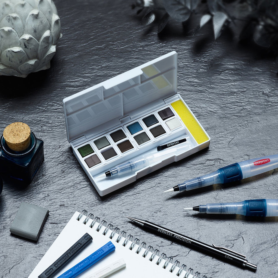 Derwent Tinted Charcoal Paint Pan Set - 12 Vibrant Colors for Artists & Sketching - Perfect for Watercolor Painting, Drawing & Mixed Media Art Projects