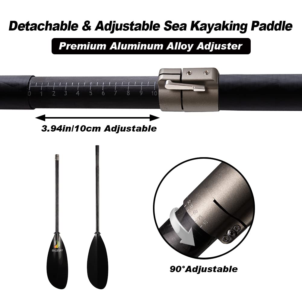 Premium Full Carbon Sea Kayak Paddle with Adjustable Length & Paddle Bag - Lightweight Touring Kayak Oar for Ocean, River & Lake Kayaking - Ideal for Recreational Paddling, Fishing & Water Sports (SK-I)