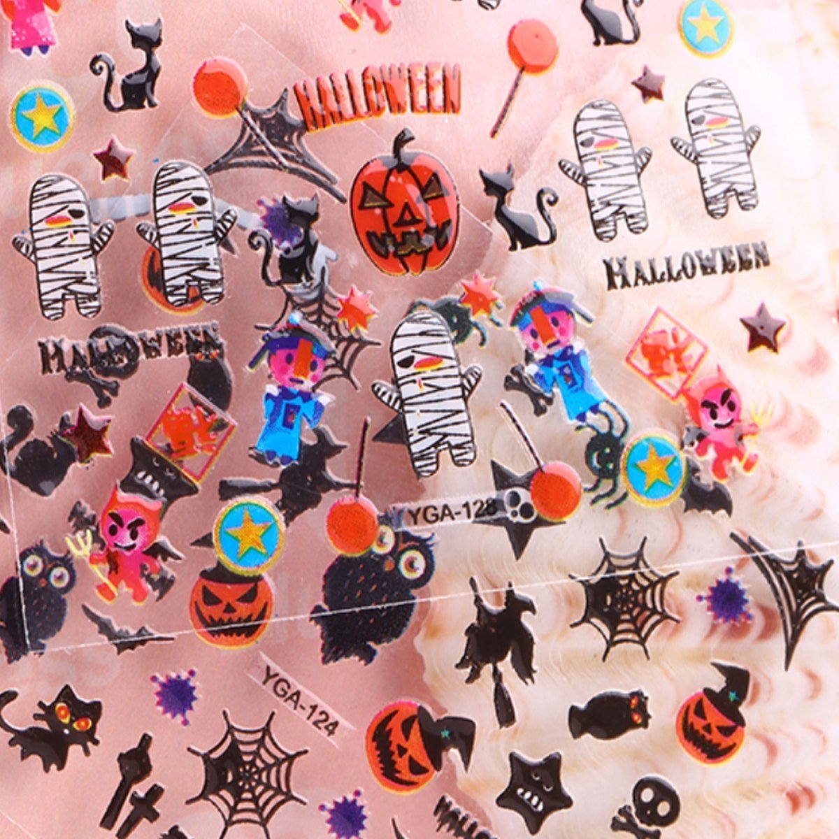 AllyDrew Halloween Nail Art Stickers Set - 24 Sheets Ghost & Bat Cartoon Decals, Black Vinyl Nail Stickers for Halloween Party, DIY Nail Art, Costume Accessories & Spooky Nail Designs