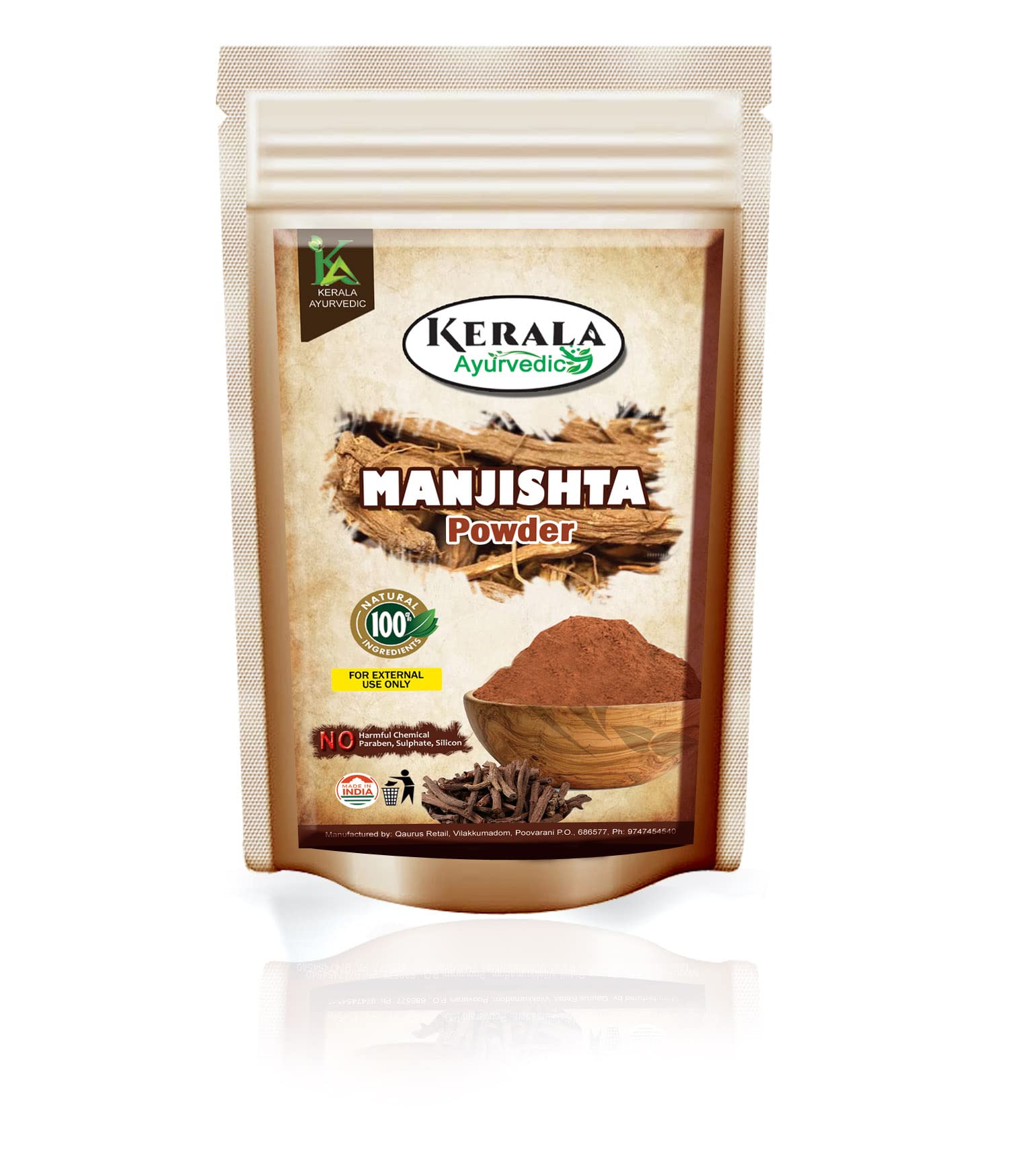 Organic Kerala Ayurvedic 100% Natural Manjistha Powder - 100g | Pure Herbal Supplement for Hair Care & Skin Health | No Chemicals, Vegan-Friendly | Perfect for DIY Beauty Treatments & Ayurvedic Remedies