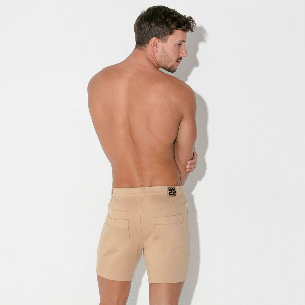 Code 22 Slim Fit 5-Pocket Stretch Shorts for Men - Comfortable Casual Wear (9712 Sand) | Perfect for Summer Outings, Gym, and Everyday Relaxation