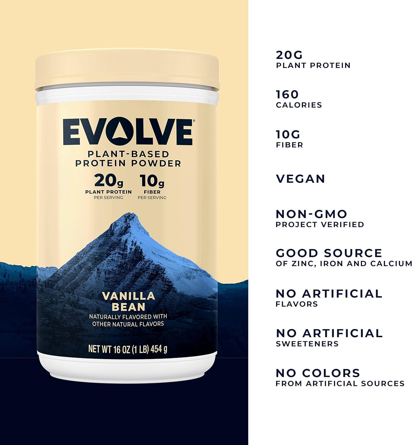 Evolve Vanilla Bean Plant Based Protein Powder - 20g Vegan Protein, Dairy Free, Non-GMO, No Artificial Flavors, 10g Fiber, 2 Pound (Packaging May Vary) | Amazon Exclusive for Smoothies, Baking & Post-Workout Recovery