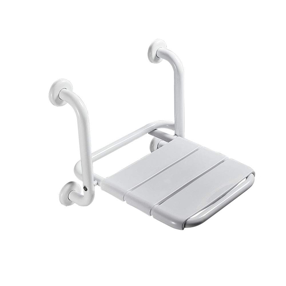 Wall Mount Folding Shower Seat with Armrest - Stainless Steel Bathroom Safety Stool for Elderly, Pregnant Women & Disabled - Non-Slip Bathtub Chair for Secure Bathing & Showering