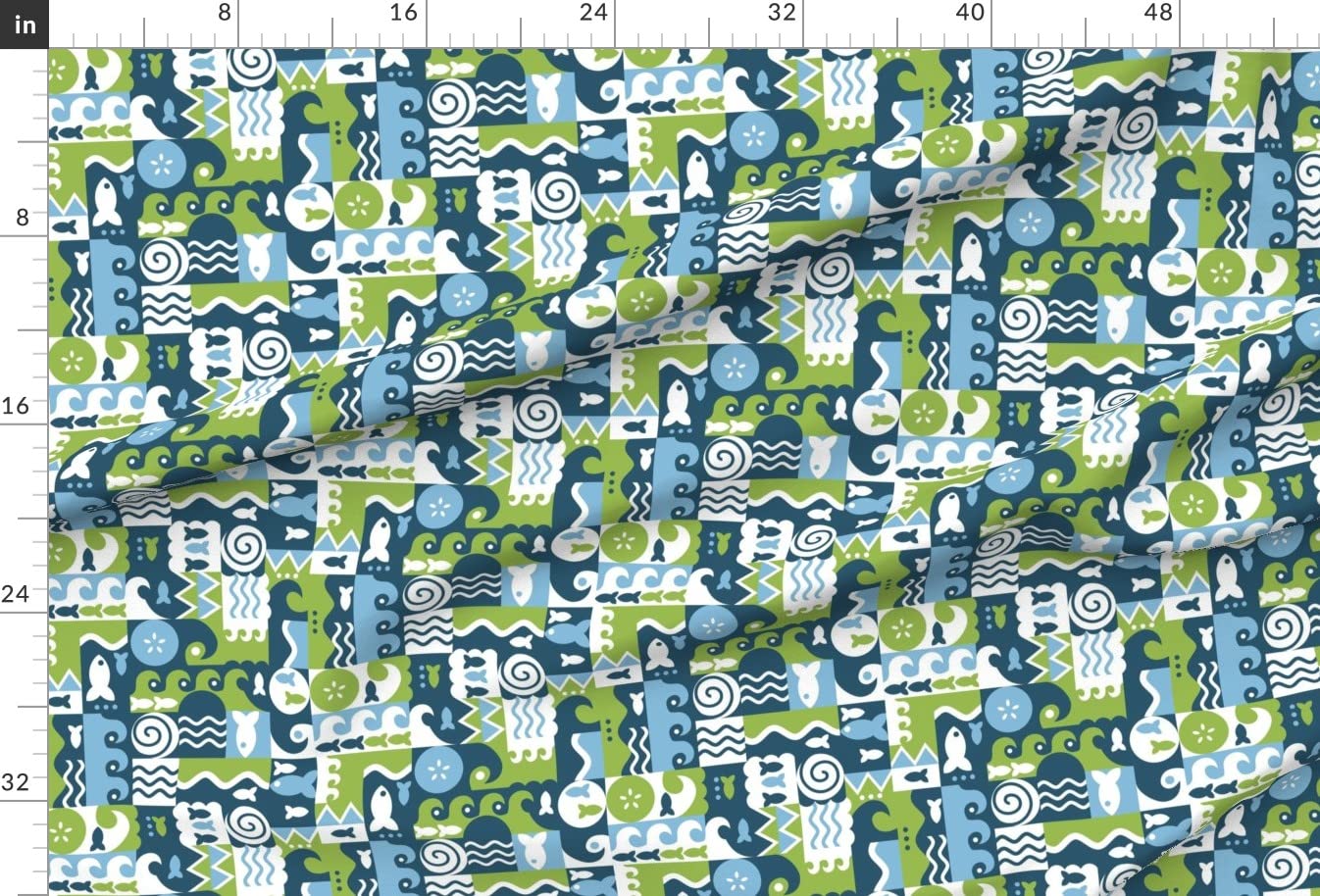 Water Geometric Fish Waves Ocean River Printed Minky Fabric by The Yard - Soft & Durable for Sewing Baby Blankets, Quilt Backing, Plush Toys - Perfect for DIY Projects, Nursery Decor & Gift Making