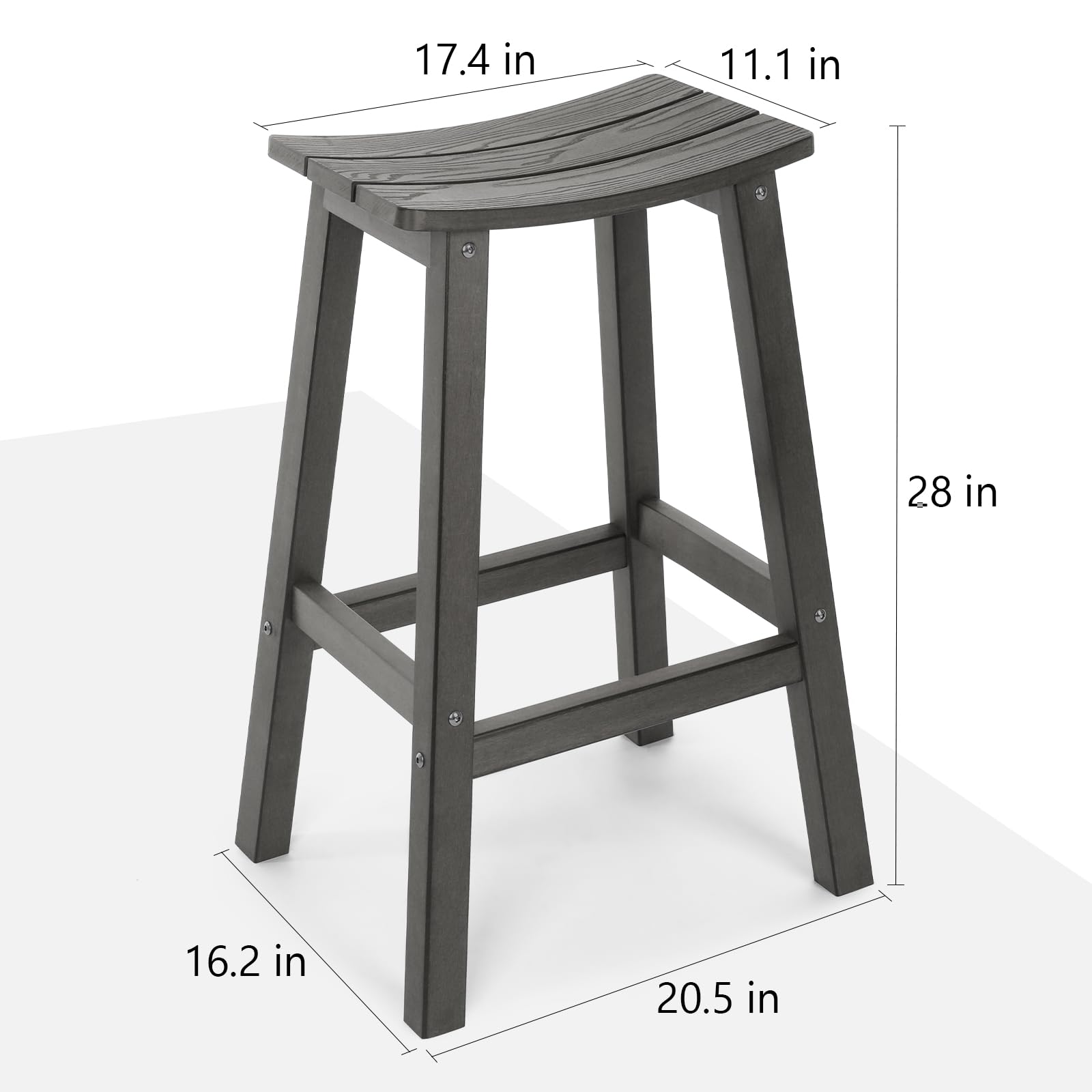 All-Weather Bar Stools Set of 2 - 28 Inch Height Outdoor Bar Chairs - Rustproof & Fade-Resistant - Perfect for Kitchen Counter, Deck, Patio & Backyard - Modern Grey Barstools for Outdoor Dining & Entertaining