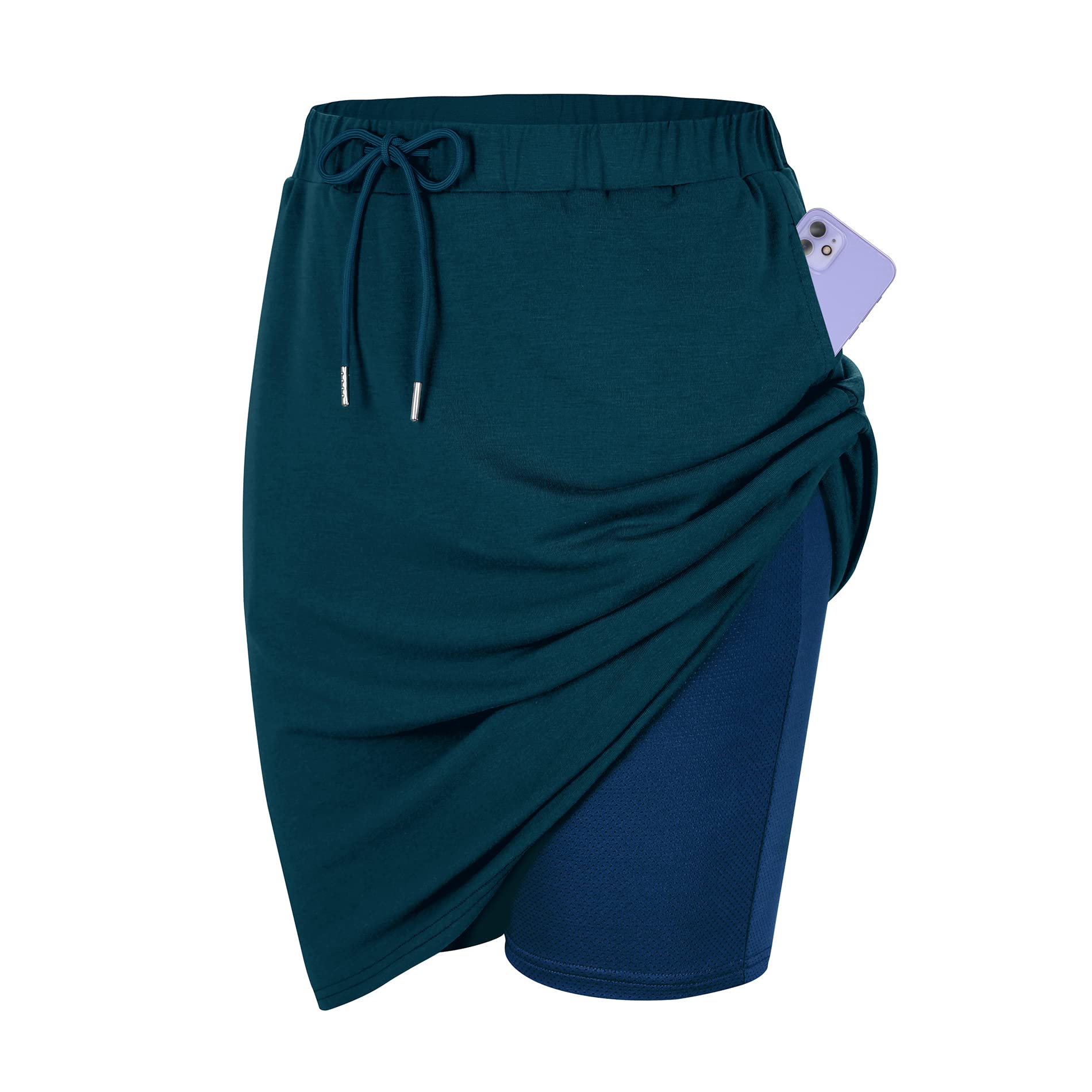 Women's High Waist Tennis Skirt with Pockets - Athletic Skort for Golf, Running & Workouts - Knee Length Drawstring Shorts for Active Lifestyle & Sports Wear