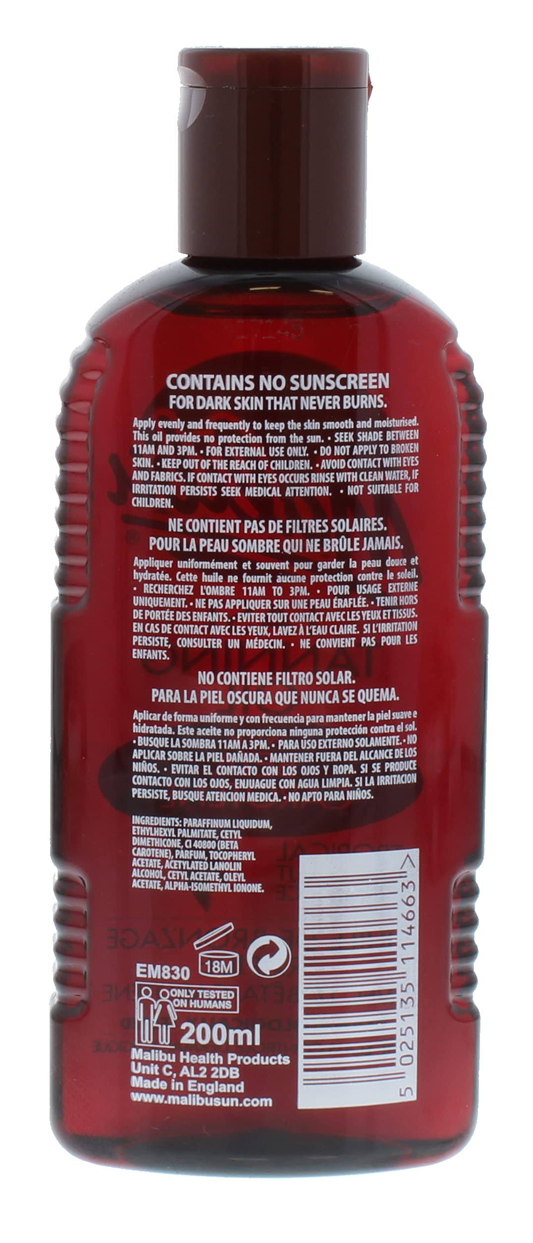 Malibu Sun Bronzing Fast Tanning Oil with Beta Carotene - Water Resistant, Tropical Coconut Scent, 200ml - Perfect for Beach, Pool & Summer Tanning
