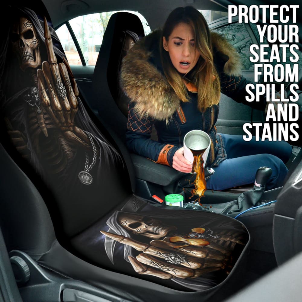 Gothic Skull Grim Reaper Car Seat Covers - Black Horror Theme for Sedans, SUVs & Trucks - Perfect for Halloween Decor & Dark Aesthetic Car Accessories