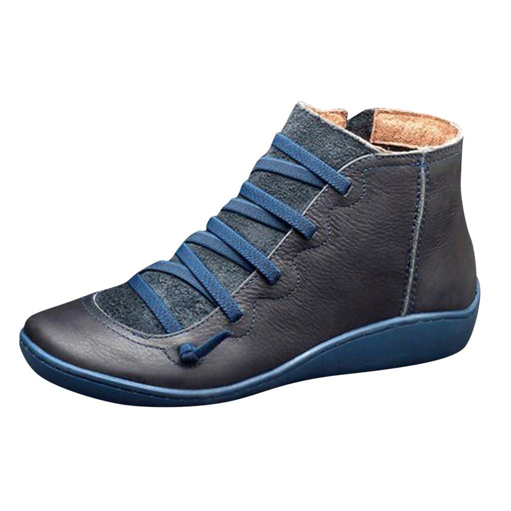 Women's Vintage Ankle Booties - Flat Heel Lace Up & Side Zip Fashion Boots with Arch Support | Casual Outfits, Fall Winter Shoes, Office & Date Night Footwear