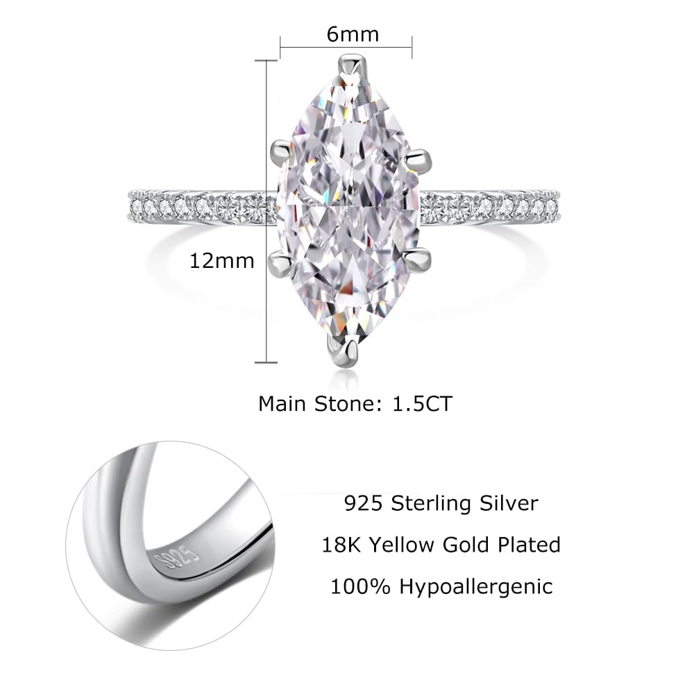 1.5CT Lab Grown Marquise Diamond Engagement Ring for Women - 18K White Gold Plated D Color VVS1 Clarity Promise/Wedding/Anniversary Ring - Perfect for Proposals, Bridal Jewelry & Special Occasions