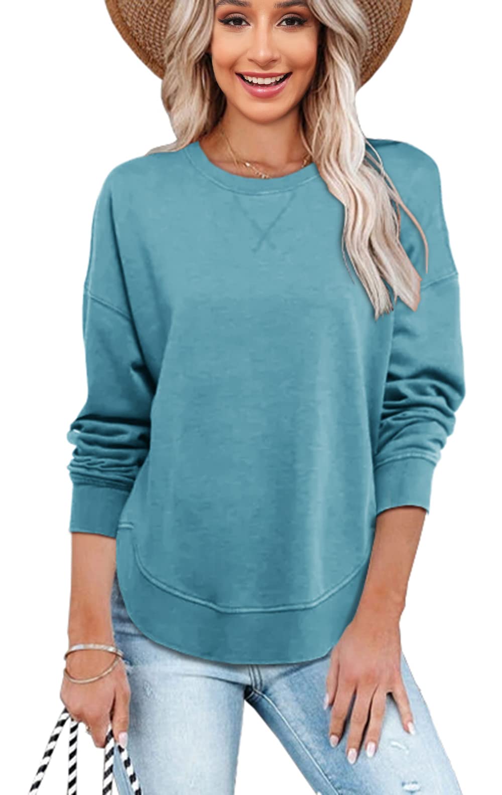 Heltapy Women's Crewneck Sweatshirt - Soft Long Sleeve Casual Pullover with Side Split Design | Cozy Lounge Wear, Street Style Fashion, Everyday Comfort Outfit