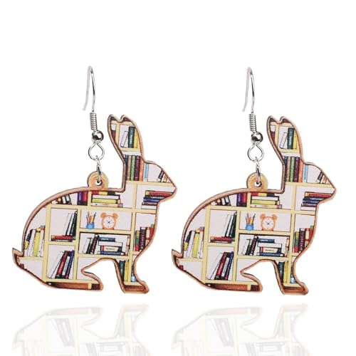 Style2 Wooden Rabbit Book Earring