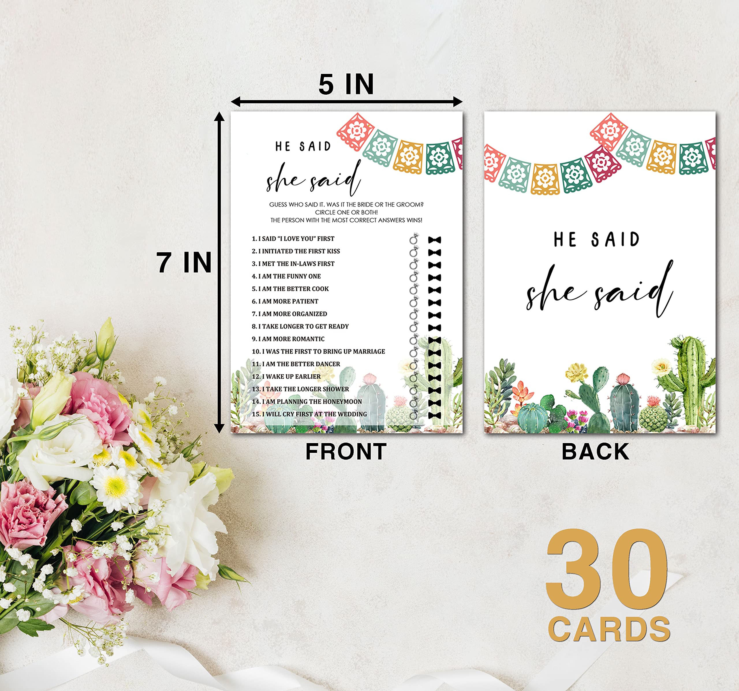 Mexican Fiesta Bridal Shower Games Set - 30 Fun He Said She Said Cards for Bachelorette Party, Wedding & Engagement Celebrations - Perfect for Themed Decorations and Interactive Party Entertainment