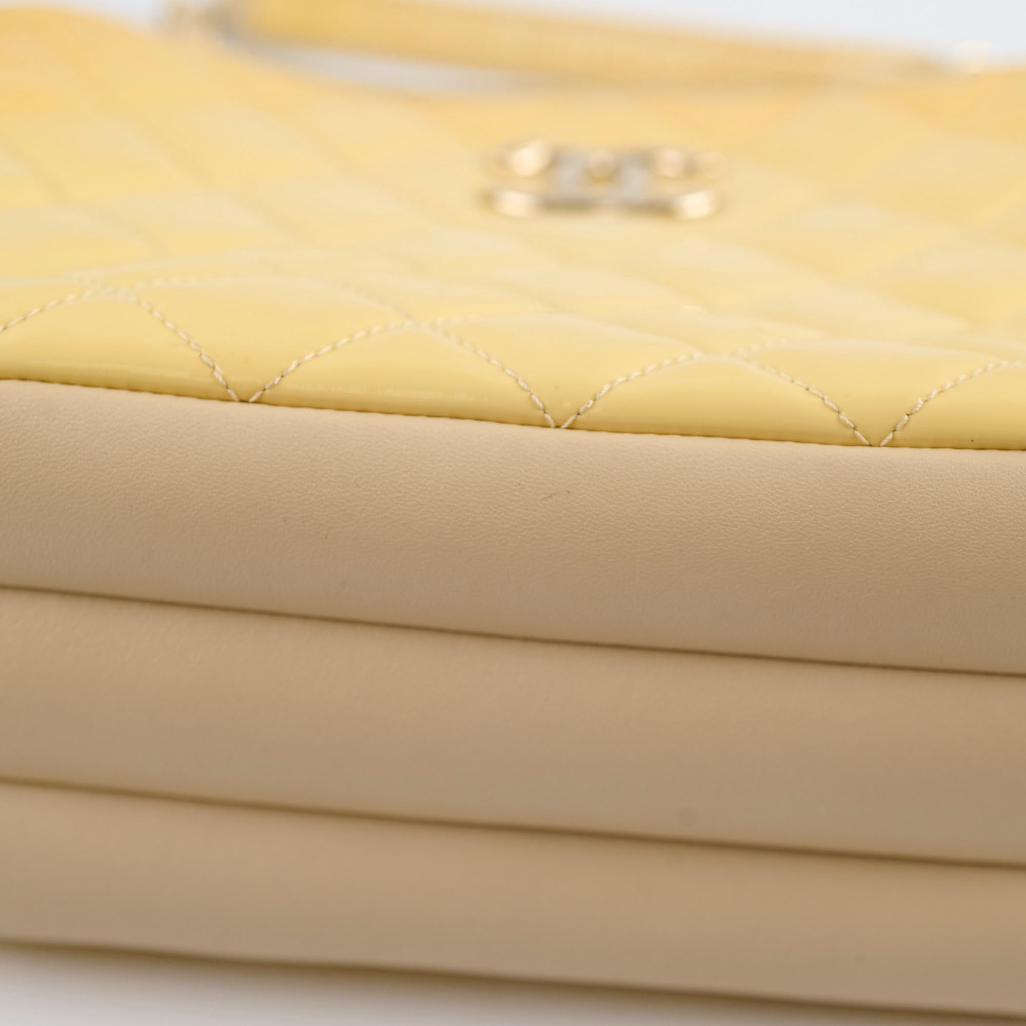 Chanel Patent Leather Shoulder Bag Ivory & Yellow - Luxury Designer Handbag for Women | Perfect for Parties, Weddings & Evening Events