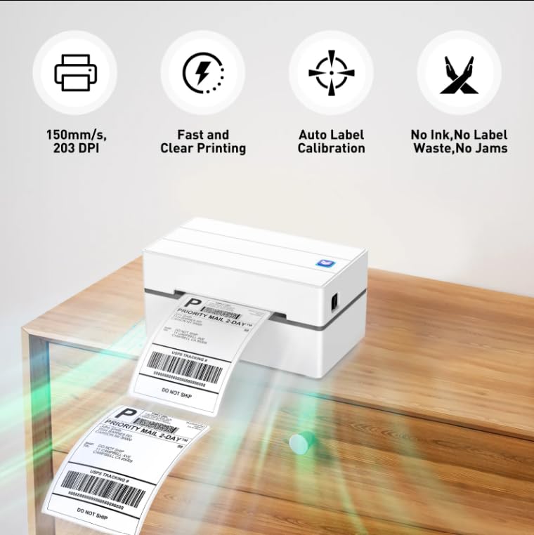 Wireless Bluetooth Label Printer 4x6 (102x152mm) - Compatible with iPhone, Android, Mac & Windows | Thermal Shipping Label Maker for UPS, FedEx, USPS, DHL | Perfect for Small Business, Home Office & E-commerce Shipping