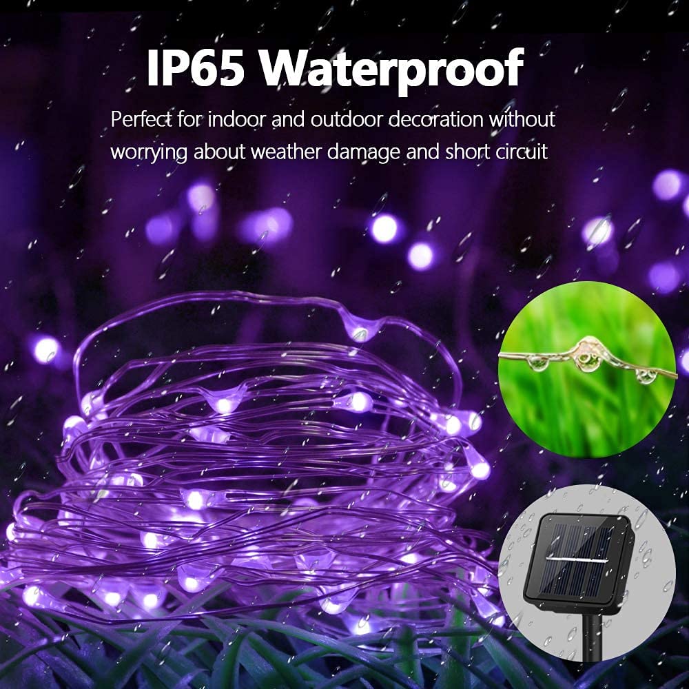 QITONG 4 Pack Purple Solar Fairy Lights - 33ft 100 LED Outdoor Solar Christmas Lights with 8 Lighting Modes | Waterproof Solar Twinkle String Lights for Garden, Patio, Wedding & Holiday Decorations