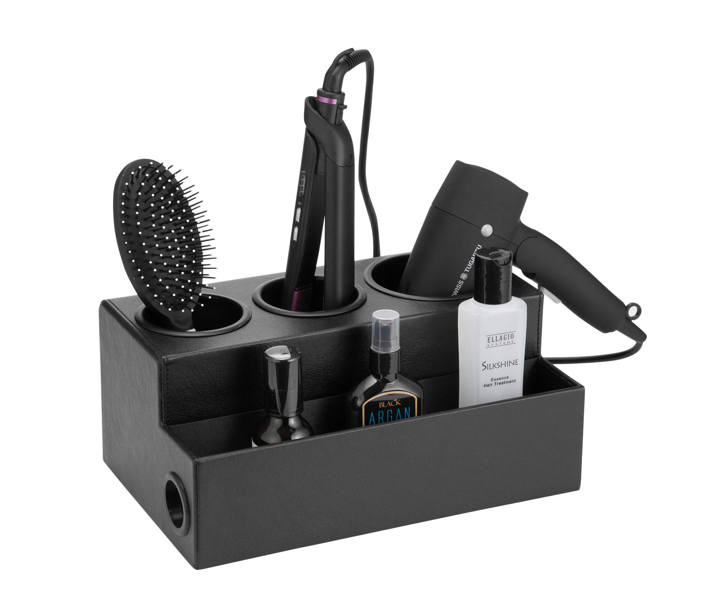 Professional Hair Dryer Holder & Styling Tool Organizer - Bathroom Countertop Blow Dryer Stand with Vanity Storage for Accessories, Makeup & Toiletries (Black, MK154C) - Perfect for Salon, Home Bathroom & Travel Organization
