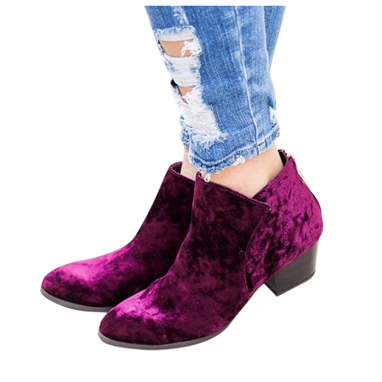 Zieglen Women's Suede Low Top Ankle Boots with Thick Heel - Comfortable Hiking & Winter Booties for Outdoor Walking, Casual Wear & Cold Weather Fashion