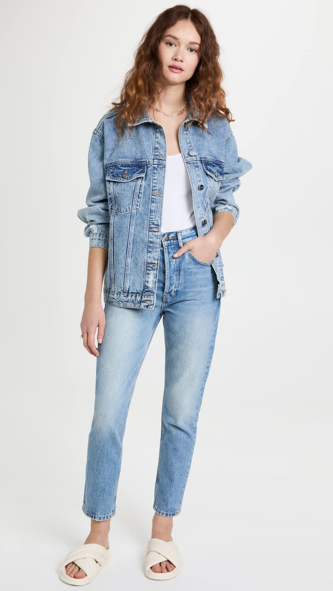 ANINE BING Women's Rory Denim Jacket - Stylish Distressed Denim Jacket for Women | Casual & Layering Essential | Perfect for Everyday Wear, Date Nights & Fall Outfits